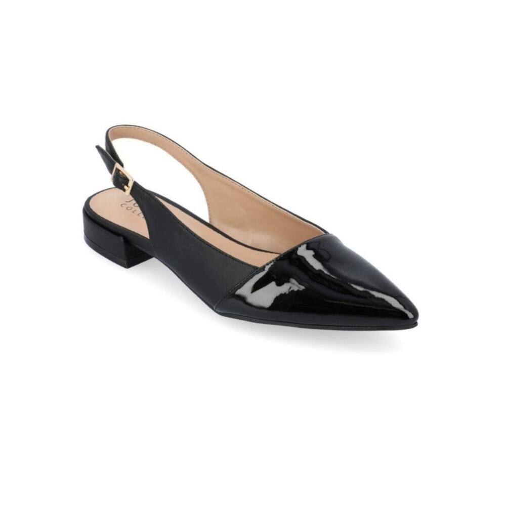 Journee Collection Black Bertie Slingback Flats Sz 6.5 NIB